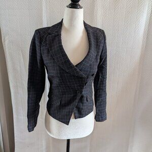 Esprit Women’s Navy Plaid Blazer Wool blend Cotton lined Size 2 Preppy Academia